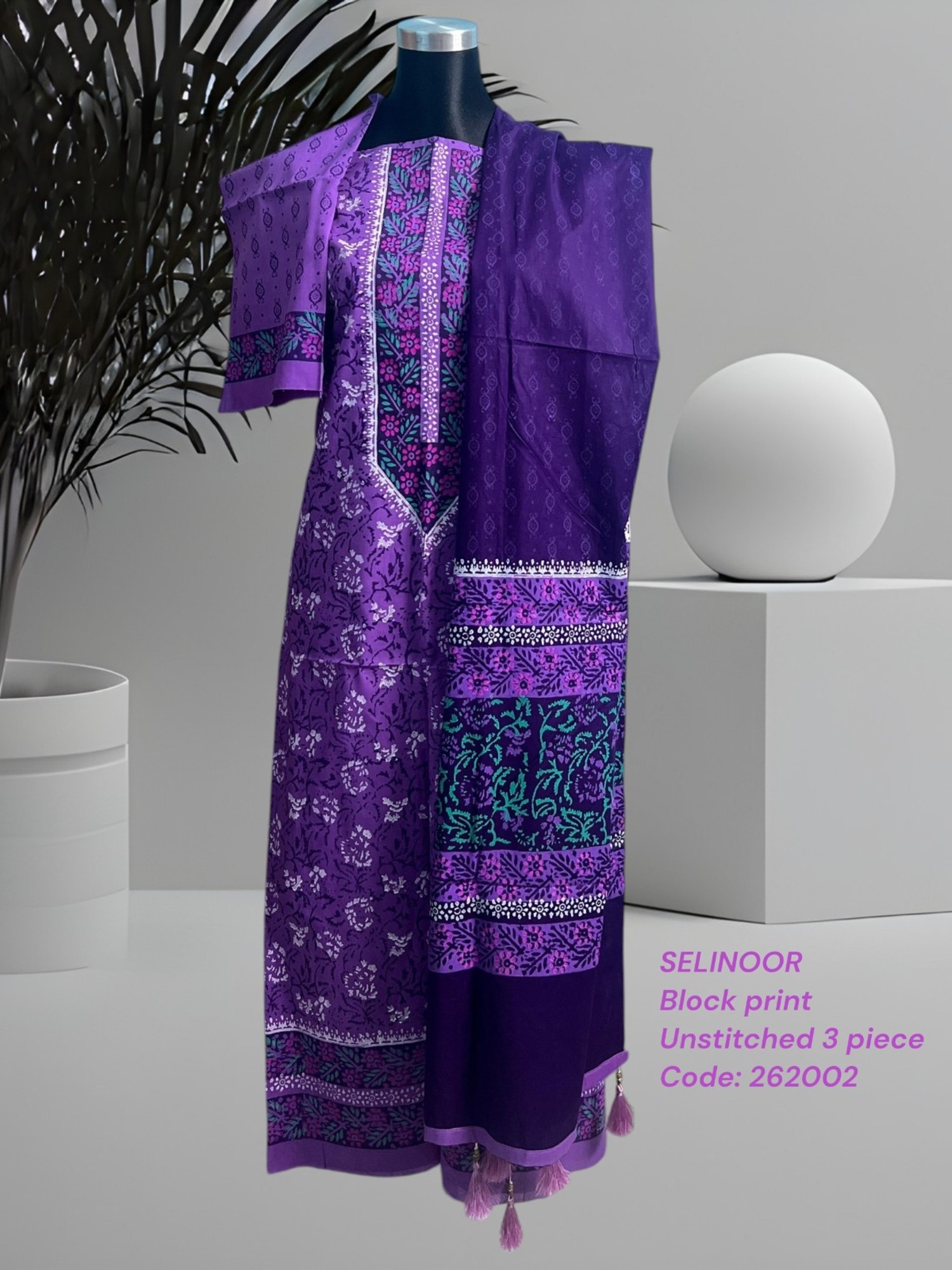 Light Purple Block Print 3 Piece