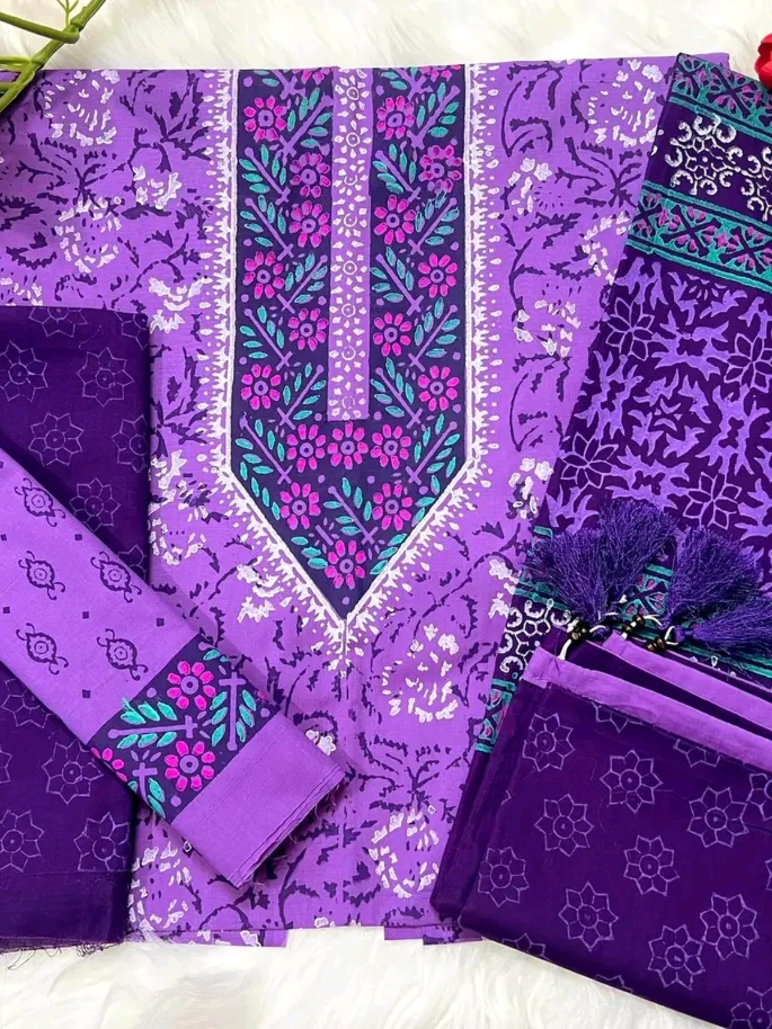 Light Purple Block Print 3 Piece