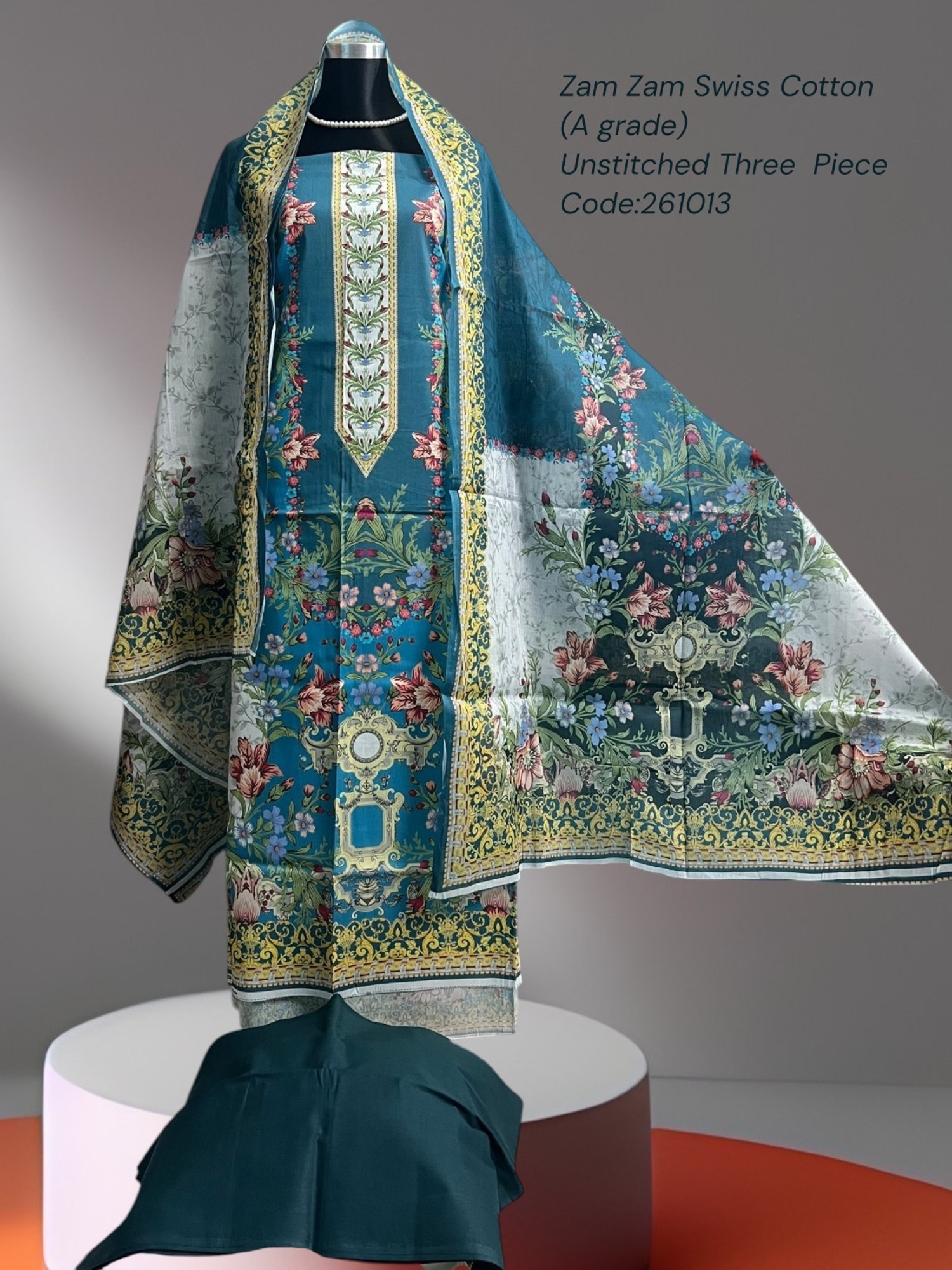 Dusty Teal Digital Swiss lawn Dress