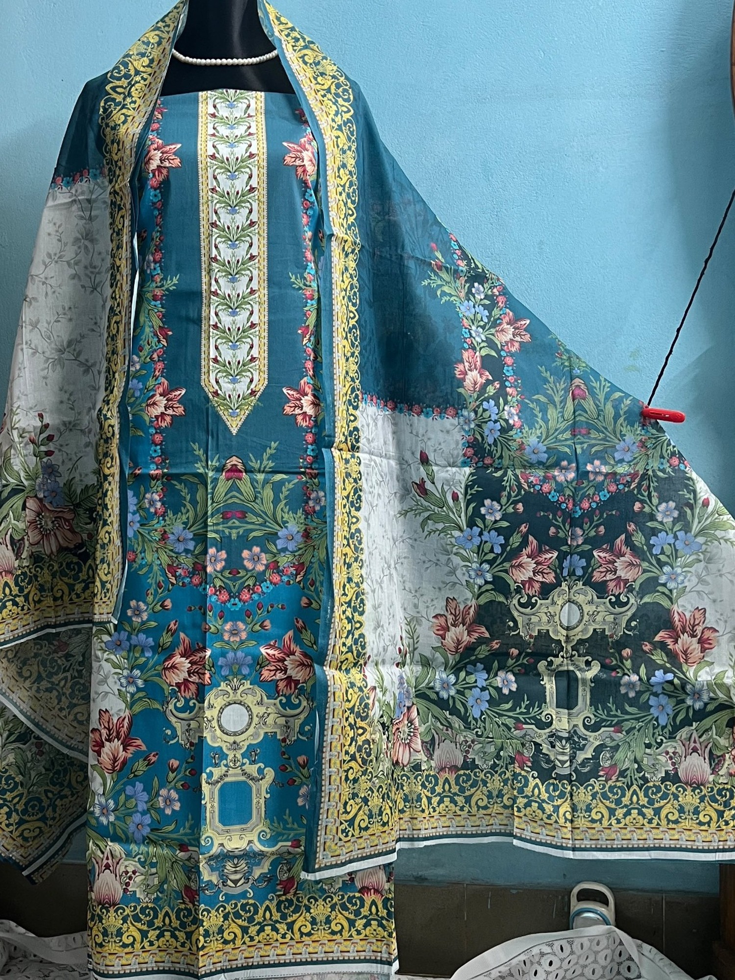 Dusty Teal Digital Swiss lawn Dress